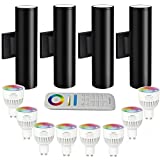 RF Remote Control RGB Colour Changing Lighting LED Double Up and Down Outdoor Wall Light,White Temperature 2700k- 6500k RGB+CCT Exterior Wall Lighting (4 Pack)
