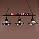 Pool Table Lighting Fixtures Ceiling Lamp for Game Room Beer Party 7' - 8 ' Table ,Black Metal Ball Design Billiard Pendant Lamp with 3 Glass Shades