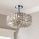 Saint Mossi Modern Crystal Semi Flush Mount with 5 Lights,K9 Crystal Ceiling Light,Close to Ceiling Light Fixture for Dining Room,Livingroom,Bedroom,H11' X D16'