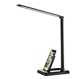 Fugetek LED Desk Office Lamp with Wireless Charging & USB Charging Port, Touch Control, 5 Lighting Modes, 30/60 Min Auto Timer, Eye-Caring, Dimmer, Black