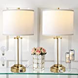 QIMH Table Lamps Set of 2 with USB Charging Ports, Modern Bedside Nightstand Lamp 3-Way Dimmable Touch Lamps for Living Room Bedroom House ,2 Bulbs Included