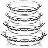 4 Packs Glass Pie Plates, MCIRCO Deep Glass Pie Pans Set (7'/8'/9'/10'), Glass Pie Baking Dishes with Handles for Baking and Serving, Clear