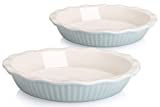AVLA 2 Pack Ceramic Pie Dish, 9 Inches Pie Pan Pie Plate Round Baking Dish Pan with Ruffled Edge for Kitchen Cooking Dessert Dinner, Sky Blue