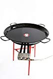 Paella Pan Enamelled + Paella Gas Burner and Stand Set - Complete Paella Kit for up to 40 Servings (Nonstick)