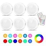 Cadrim Puck Lights, LED Color Changing Puck Lightings and Dimmable Under Cabinet Lights Battery Powered Under Counter Lights with 2 Wireless Remote Controls for Kitchen(6 Pack)