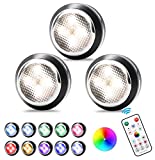 Battery Operated Under Cabinet Lights, Wireless LED Closet Lights, RGB Puck Lights with 4 Dynamic Modes and Timer Off Function, Bright & Dimmable Puck Lights with Remote Control (Small-Balck, 3 Packs)