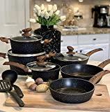 Induction Kitchen Cookware Sets Nonstick - Granite Hammered Pan Set 12 Piece, Dishwasher Safe Cooking Pots and Pans Set