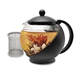 Primula Half Moon Teapot with Removable Infuser, Borosilicate Glass Tea Maker, Stainless Steel Filter, Dishwasher Safe, 40-Ounce, Black