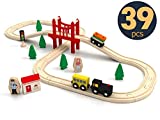 Tiny Land Wooden Train Set for Toddler - 39 Piece- with Wooden Tracks Fits Thomas, Brio, Chuggington, Melissa and Doug- Expandable, Changeable-Train Toy for 3 4 5 Years Old Girls & Boys