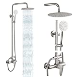 gotonovo Outdoor Shower Fixture System Combo Set Rainfall Single Handle High Pressure Hand Spray Wall Mount 2 Dual Function Brushed Nickel SUS304