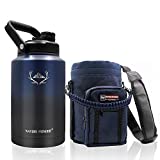 NATURE PIONEOR 128OZ Vacuum Insulated Water Bottle Set with Carrying Holder, 18/8 Food Grade Stainless Steel One Gallon Jug, Beer Growler with Carrier Pouch for Outdoor Camping Hiking, Travel & Fitness