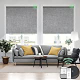 Yoolax Motorized Blind for Window with Remote Control Smart Blind Shade Compatible with Alexa Motorized Roller Shade Blackout Battery Solar Powered Blind Custom up 98''W X 138''H (Fabric-Smoky Grey)