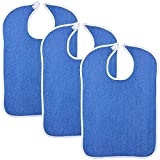 Reusable Terry Cloth Adult Bibs – 3 Pack Super Absorbent Waterproof Clothing Protector for Men, Women, Elderly - 18”x30” Blue Eating Aprons and Art Smocks, Machine Washable - by Royal Care