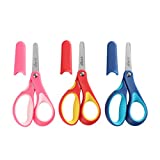 LIVINGO 5' Small School Student Blunt Tip Kids Craft Scissors, Sharp Stainless Steel Blades Safety Soft Grip Handles for Children Cutting Paper, Assorted Color, 3 Pack