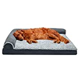 Furhaven Pet Bed for Dogs and Cats - Two-Tone Faux Fur and Suede L-Shaped Chaise Memory Foam Dog Bed, Removable Machine Washable Cover - Stone Gray, Jumbo (X-Large)