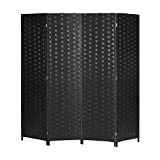 Folding Room Screen Divider Hand-Woven Design Room Divider 6ft High Fiber Free-Standing Privacy Screen Suitable for Living Room and Study (Black, 4 Panels)