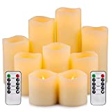 RY King Large Flameless Candle Set of 9 (D 3' x H 3' 4' 5' 6' 7' 8') Battery Operated LED Pillar Real Wax Candles with Remote Control Timer