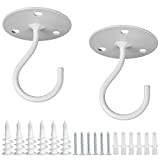 Beheno Ceiling Hooks for Hanging Plants - Metal Heavy Duty Hangers for Planters, Include Professional Drywall Anchors（2-Pack）(White)