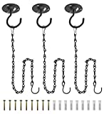 Hanging Planters Ceiling Hooks with Hanging Chain Hook 3 Pack - Wall Hook Metal Plant Bracket Iron Lanterns Hangers for Bird Feeder, Wind Chimes, Planters (White 3 Pack (with Hanging Chain)) (Black)