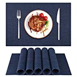 Lifewear Placemat, Crossweave Woven Vinyl Non-Slip Insulation Placemat Washable Table Mats Set of 6(Dark Blue)
