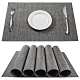 BETEAM Placemats, Placemats Set of 6, Vinyl Placemats, Heat-Resistant Stain Resistant Washable PVC Table Mats (Grey)