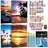 Magicfly Paint by Numbers Kit with MDF Canvas Board, 4 Pack | 9x12' | Acrylic Paint by Numbers for Adults, DIY Color Paint by Number for Adult's Beginner, Sunset Sunrise Hawaii