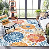 SAFAVIEH Cabana Collection CBN832A Floral Indoor/ Outdoor Non-Shedding Easy Cleaning Patio Backyard Porch Deck Mudroom Area Rug, 8' x 10', Cream / Red