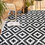 SAND MINE Reversible Mats, Plastic Straw Rug, Modern Area Rug, Large Floor Mat and Rug for Outdoors, RV, Patio, Backyard, Deck, Picnic, Beach, Trailer, Camping (5' x 8', Black & White Lattice)