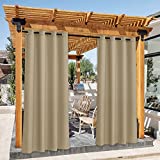 NICETOWN 2 Panels Outdoor Curtains for Patio Waterproof, Stainless Steel Grommet Indoor Outdoor Vertical Drapes for Front Porch & Canvas, W55 x L84, Taupe