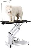 petgroomingtable 42.5 Inch Hydraulic Pet Dog Grooming Table Upgraded Professional Drying Table Heavy Duty Stainless Steel Frame with Adjustable Arm and Noose 400lbs Capacity Height Range 21-36 Inch