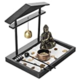 MyGift Mini Zen Sand Garden Set with Buddha Statue, Bell, Rake, Candle Holder & Tray