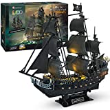 3D Puzzles for Adults 26.6' Pirate Ship Crafts for Adults Gifts for Men Women Family Games for Kids and Adults Sailboat Model Building Kits Hobby Toy, Queen Anne's Revenge Cool Room Decor, 340 Pieces