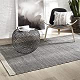 Fab Habitat Machine Washable Area Rug - Hand Woven, Stain Resistant, Pet Friendly - Premium Recycled Polyester Yarn - Solid - Bedroom, Living / Dining Room - Kingscote - Black & Beige - 8 x 10 ft