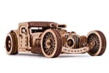 Wood Trick Hot Rod Wooden Model Car Kit to Build - Rides up to 32 feet - Very Detailed and Sturdy - No Batteries - 3D Wooden Puzzle - Mechanical