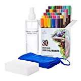 Liquid Chalk Markers 30 Colors By Positive Art: Bright Colors, Painting and Drawing For Kids and Adults, Window and Board Art For Bistros, Bars - Reversible Tip (Chalk Markers With Cleaner Set)