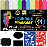 Mila Markers Chalk Marker Set - 11 Liquid Chalkboard Pens, 16 Labels and Bonus Board, Washable, Erasable Chalk Paint for Crafts (Metallic/Neon Pens)
