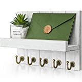 Rebee Vision Key and Mail Holder for Wall: Key Hanger for Wall with Shelf Wood Wall Shelf with Hooks - 5 Hooks for Wall Decorative Retro Hanging Organizer Rustic Farmhouse Decor for Entryway - White