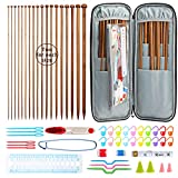 KOKNIT 13.5' Knitting Needles Set, 36 PCS Full Smooth Bamboo Single Pointed Staight Sweater Needles with Case, Perfect Knitting Set with Accessories