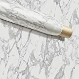 Instant Granite Countertop Vinyl Laminate Sheet | Peel & Stick | Durable Self-Adhesive Paper Resists Heat, Stains, Water | Kitchen & Bath | 36” x 144” | Marble Design | Gray Marble 12ft