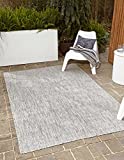 Unique Loom Collection Casual Transitional Solid Heathered Indoor/Outdoor Flatweave Area Rug, 4 ft x 6 ft, Light Gray/Gray