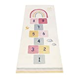 Topotdor Rainbow Sky Hopscotch Game Rugs,Kids Play Area Rugs Soft Durable Floor Carpet for Bedroom,Playroom Nursery,Great Gift for Girls & Boys (27.5' x 63', Multicolor)
