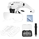 Dicfeos Magnifying Glass with Light for Close Work, Headband Magnifier with Light, with 5 Lenses, Perfect for Jewelry, Arts , Crafts, Painting and DIY