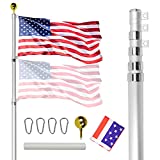 Golemas 30FT Telescoping Flag Pole Kit for 3x5 Flags, Fly 1 or 2 Flag Height Adjustable Heavy Duty Aluminum Outside in Ground, with One 3x5 USA Flag, for Yard, Company, Residential, Beach (30FT)