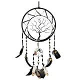 7 Chakras Tree of Life Dream Catcher Wall Decor with Rainbow Healing Crystal Stone Handmade Black Feather DreamCatchers Wall Hanging Ornaments for Bedroom Home Decor Blessing Gift Wedding Party -22'