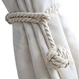 Melaluxe 4 Pack Curtain Tiebacks - Heavy Duty Curtain Rope Tieback, Handmade Rural Decorative Curtain Holdbacks (Beige)