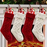 HEYHOUSE Christmas Stockings, 4 Pack Personalized Christmas Stocking 18 Inches Large Cable Knitted Stocking Decorations for Family Holiday Xmas Party Decor, Cream and Burgundy