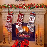 sanipoe 3 Pcs Knit Christmas Stocking, 18' Snowflake and elk Stockings, Personalized Stocking Decorations for Family Holiday Xmas Party Decorations