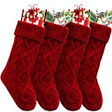 HEYHOUSE Christmas Stockings, 4 Pack Personalized Christmas Stocking 18 Inches Large Cable Knitted Stocking Decorations for Family Holiday Xmas Party Décor Burgundy