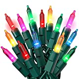 100-Count Multi Color Green Wire Christmas Lights Set Outdoor Indoor Colored Twinkle Xmas Tree Lights for Christmas Decorations, Wedding, Holiday, Party, Home