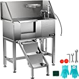 VEVOR 34' Pet Grooming Tub Stainless Steel Dog Wash Station Pet Washing Station and Dog Bath Tub Water-Resistant Grooming Tub for Dogs with Removable Door & Ladder on The Left